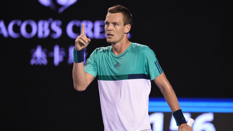 Tomas Berdych gestures during his men's singles match against Australia's Nick Kyrgios 