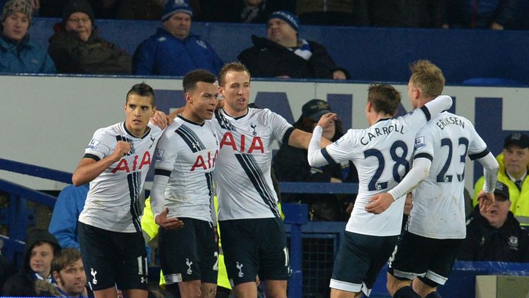 Tottenham Hotspur's Dele Alli (2nd L) celebrates with team-mates
