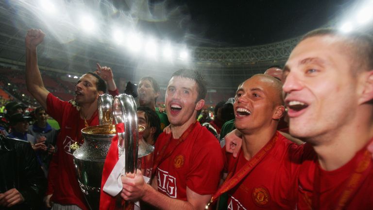 Vidic (far right) enoyed Champions League glory in 2008 in Moscow 