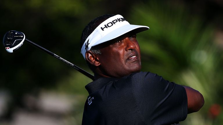 Vijay Singh of Fiji plays his shot from the 15th tee during the first round of the Sony Open In Hawaii at Waialae Country Club 