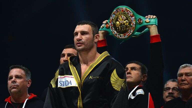 during the WBC-heavy weight title fight between Vitali Klitschko of Ukraine