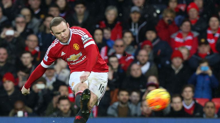 Wayne Rooney takes a free kick during the Barclays Premier League match between Manchester United and Swansea City