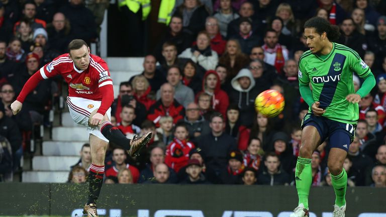 Wayne Rooney takes a shot during Manchester United's clash with Southampton at Old Trafford