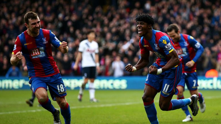 Wilfried Zaha (R) and James McArthur (L) of Crystal Palace celebrate