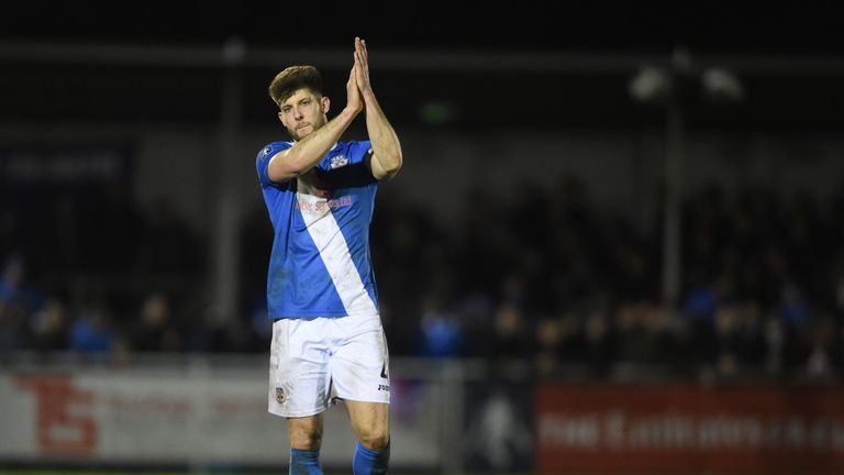 Eastleigh's Will Evans applauds the fans following the Emirates FA Cup, third round game at the Silverlake Stadium, Eastleigh.