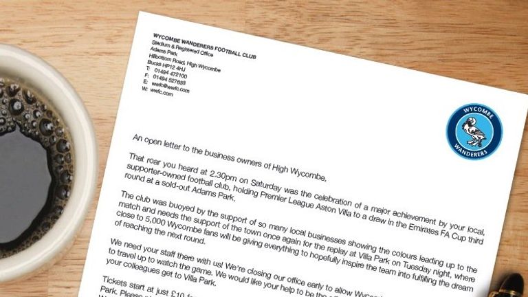 Wycombe chairman Andrew Howard has written a letter to employers urging them to let staff travel to the game