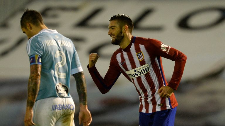 Atletico Madrid's Yannick Carrasco celebrates his goal