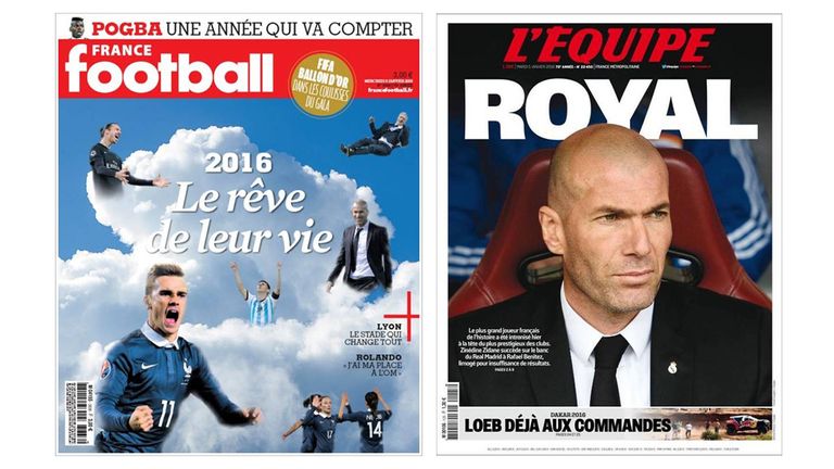 Zidane makes the front page of France's biggest sports newspapers