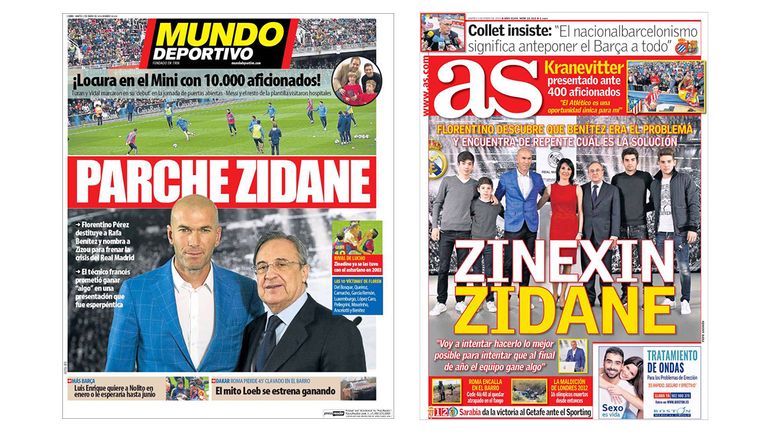 Mundo and AS both features Zidane's appointment as Real Madrid head coach