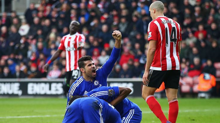 Chelsea players celebrate their second goal against Southampton