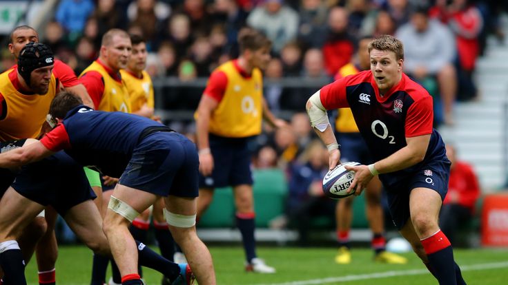 Northampton Saints prop Paul Hill in action during an England Rugby open training session at Twickenham Stadium