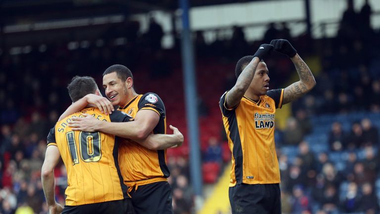 Hull City's Abel Hernandez (right) celebrates after scoring his side's first goal during the Sky Bet Championship match at Ewood Park, Blackburn.