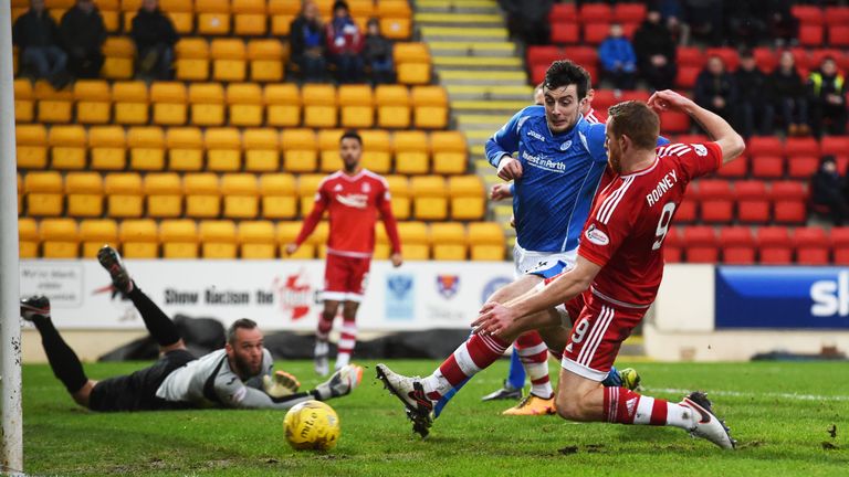 Aberdeen's Adam Rooney (right) opens the scoring against St. Johnstone