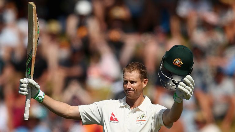 Adam Voges of Australia celebrates after reaching his century during day two of the Test match between New Zealand 