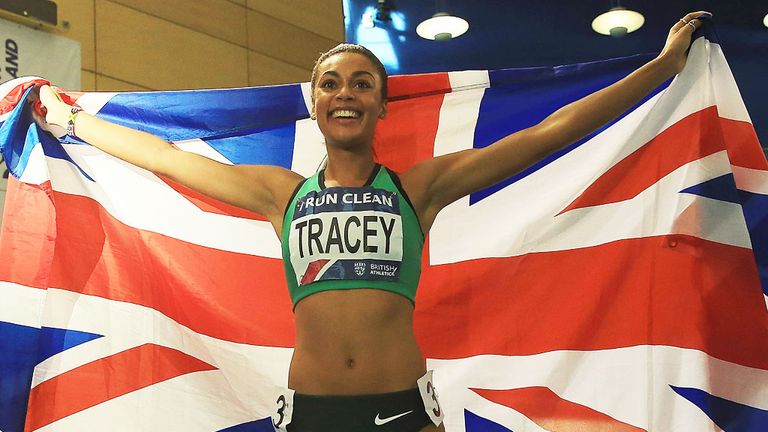 Tracey celebrates after winning the 800m