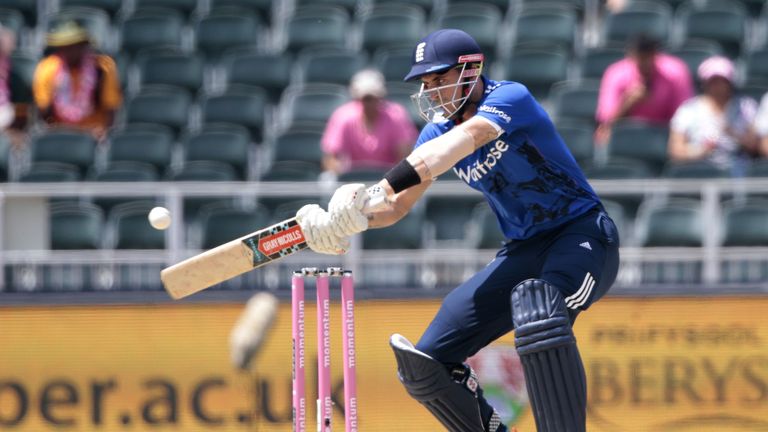 England's batsman Alex Hales plays a shot during the fourth One Day International match between England and South Africa at Wanderers 