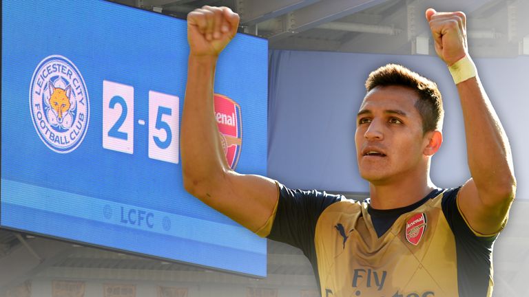 Alexis Sanchez scored a hat-trick as Arsenal beat Leicester 5-2 at the King Power Stadium.