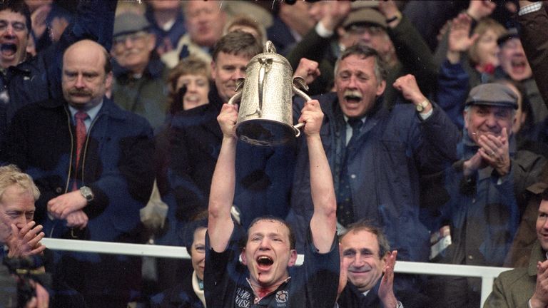 Scotland captain Andy Nicol lifts the Calcutta Cup in 2000