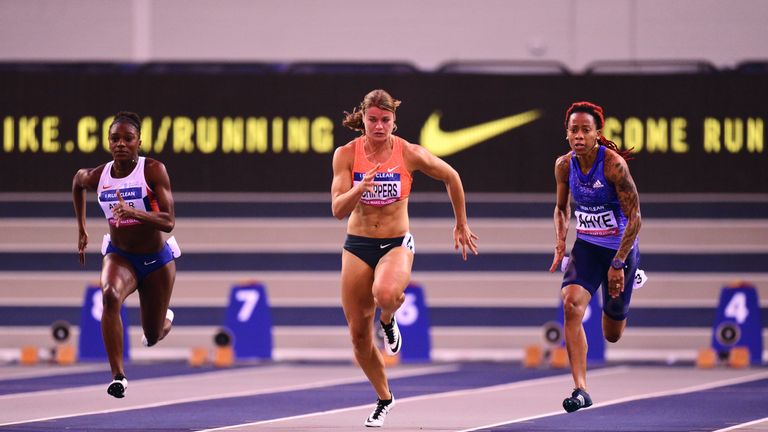 Dina Asher-Smith (left) left in the wake of winner Dafne Schippers on Saturday