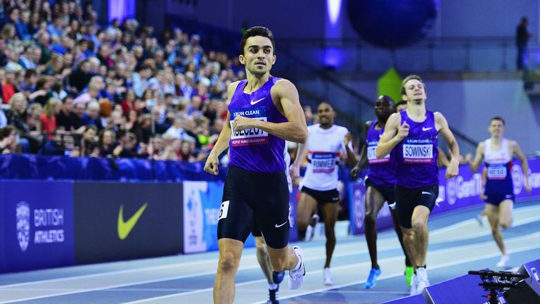 Adam Kszczot finishes ahead of Mark English in a very competitive 800m race in Glasgow