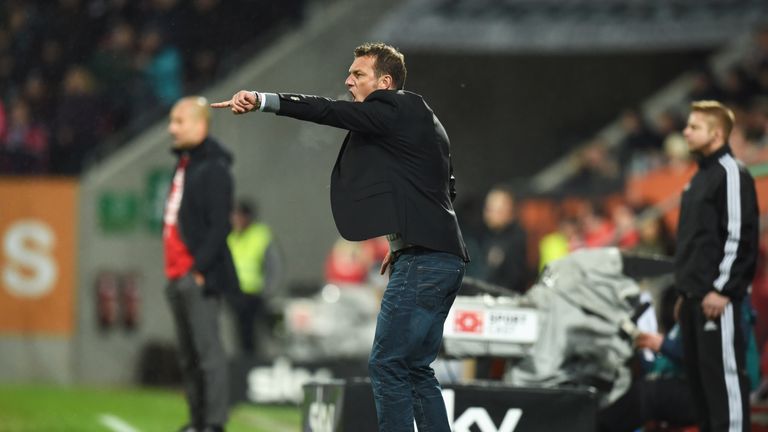 Markus Weinzierl head coach of Augsburg gives instructions during the Bundesliga match between FC Augsburg and FC Bayern Muenchen on February 14, 2016 