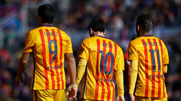  Luis Suarez, Lionel Messi and Neymar JR of Barcelona 