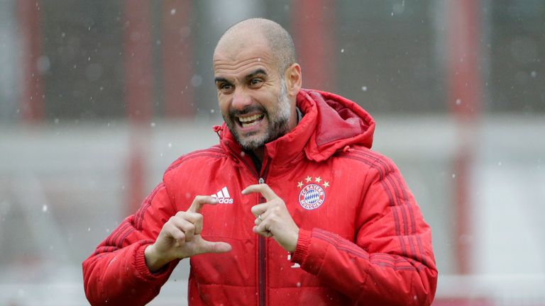 Pep Guardiola takes a Bayern Munich training session
