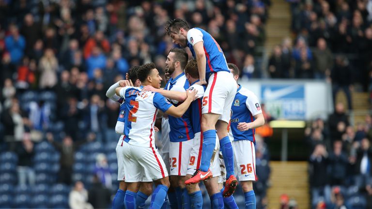 Ben Marshall is congratulated by Blackburn team-mates after scoring against West Ham in the FA Cup