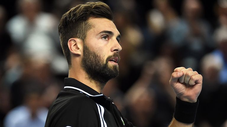 Benoit Paire celebrates beating Stan Wawrinka in the QFs of the Open 13 Provence in Marseille