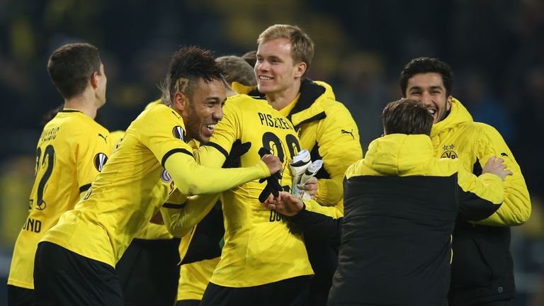 Borussia Dortmund celebrate their first-leg victory