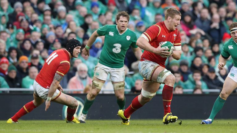 Bradley Davies breaks with the ball during Wales' Six Nations draw with Ireland