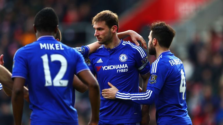 Branislav Ivanovic of Chelsea celebrates scoring his team's second goal against Southampton