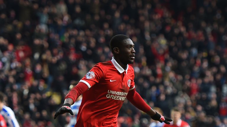 Charlton Athletic's Yaya Sanogo celebrates scoring against Reading