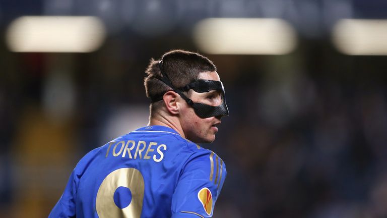 Fernando Torres wears a face mask in a Champions League tie against Basel