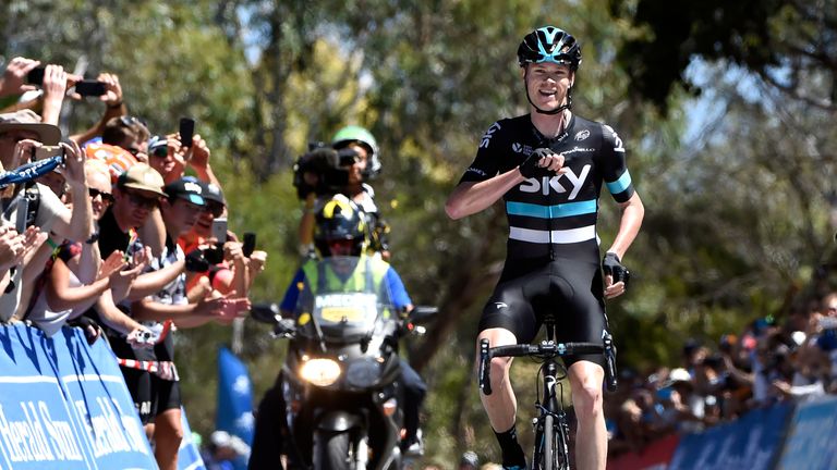 Britain's Chris Froome of Team Sky celebrates as he wins stage four of the 2016 Herald Sun Tour