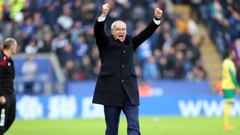 Ranieri celebrates a dramatic victory for Leicester