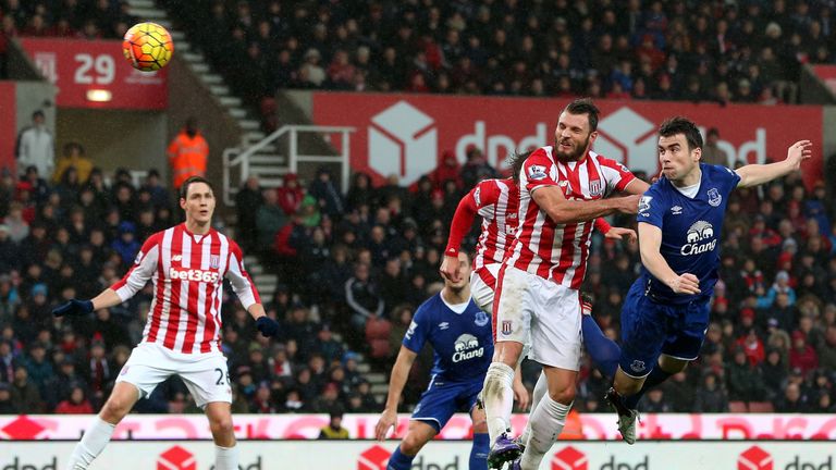 Seamus Coleman scores Everton's second goal during the  3-0 win at Stoke