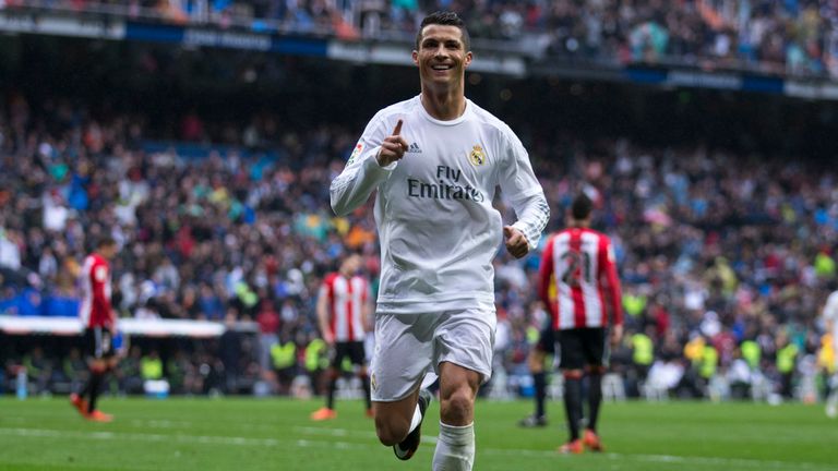 Cristiano Ronaldo celebrates scoring Real Madrid's fourth goal against Athletic Bilbao