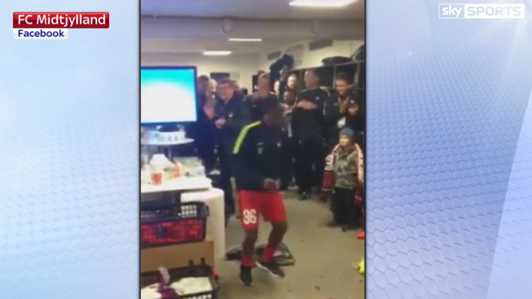 FC Midtjylland celebrated in style in the dressing room.