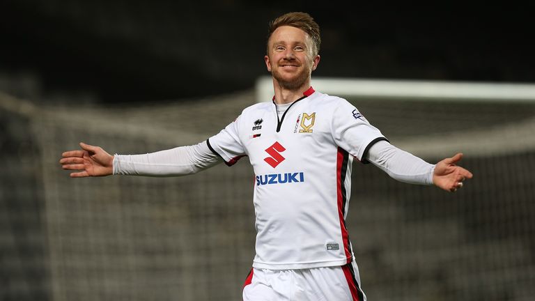 Dean Bowditch of Milton Keynes Dons celebrates after scoring his sides first goal 