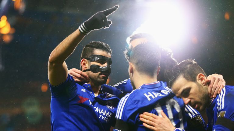 Diego Costa celebrates scoring Chelsea's first goal against Newcastle