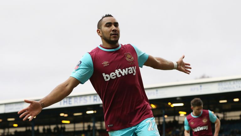Dimitri Payet of West Ham United celebrates after scoring his team's fifth goal during The Emirates FA Cup fifth-round tie at Blackburn
