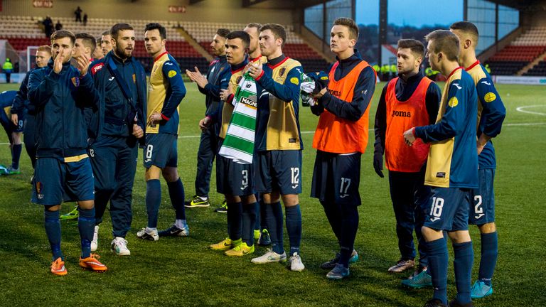 The East Kilbride players applaud their fans at full-time