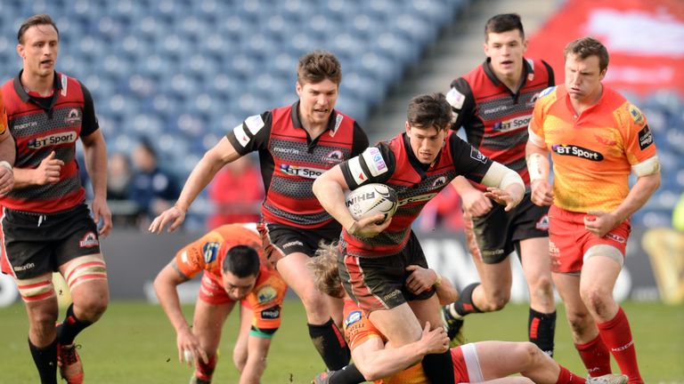 28/02/16 GUINNESS PRO 12.EDINBURGH v SCARLETS.BT MURRAYFIELD STADIUM - EDINBURGH .Sam Beard in action for Edinburgh 