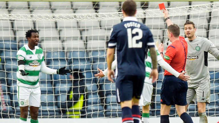 Celtic defender Efe Ambrose was sent-off against Ross County at Hampden