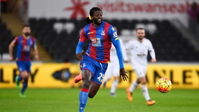 Emmanuel Adebayor of Crystal Palace in action during the Premier League match against Swansea City