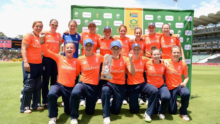 England celebrate winning the T20 International series against South Africa