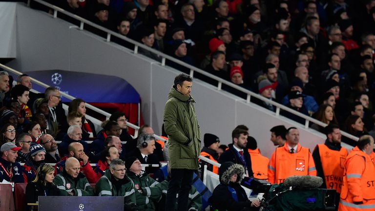 Barcelona's coach Luis Enrique watches his players from the touchline 