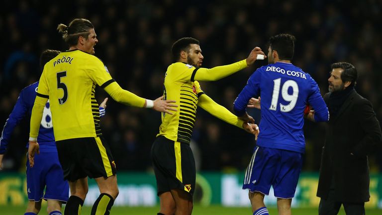 Etienne Capoue clashes with Diego Costa 