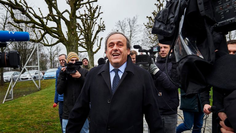 Suspended UEFA president Michel Platini arrives to attend his appeal against a eight year ban from football 
